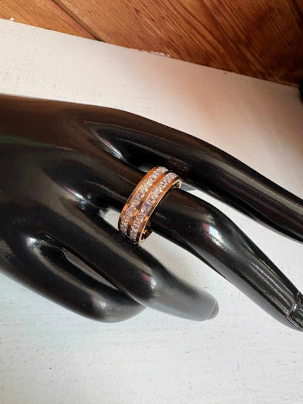 Titanium Steel Inlay Fuax Diamond Rings - Picture 4 of 6